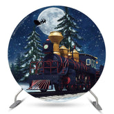 Lofaris Moon Train Pine Tree Christmas Night Round Backdrop